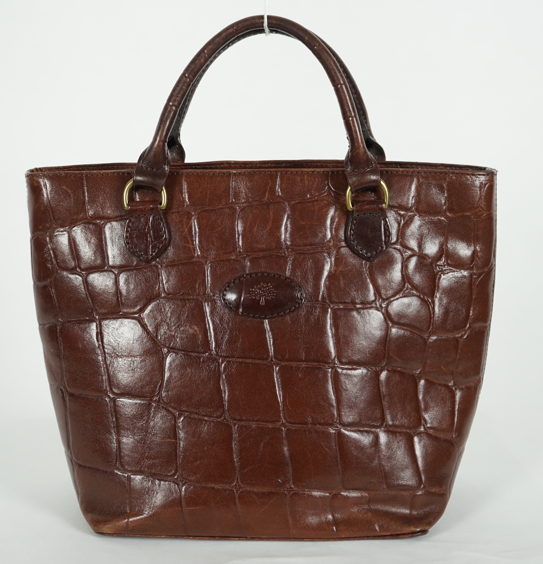 A brown Mulberry crocodile effect leather bag, width 30cm, height 22cm, depth 15cm